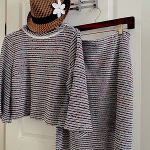 Luxury Eva Mendes Fashion Skirt Suit *Striped Tweed-like Wool Top & Skirt ~Ny&Co